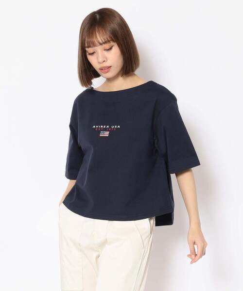 AVIREX(アヴィレックス)の「BLOCK LOGO T-SHIRT/ ブロックロゴティーシャツ(Tシャツ/カットソー・レディース・イエロー/ネイビー/ホワイト・FREE)」の11枚目の写真