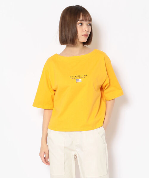 AVIREX(アヴィレックス)の「BLOCK LOGO T-SHIRT/ ブロックロゴティーシャツ(Tシャツ/カットソー・レディース・イエロー/ネイビー/ホワイト・FREE)」の22枚目の写真