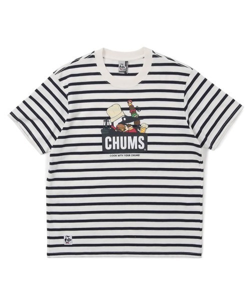 CHUMS（チャムス）の「CHUMS/チャムス ルーズシルエット ブリントTシャツ/ボーダー タイダイ柄/BBQブービーTシャツ CH01-1963（Tシャツ/カットソー・メンズ・ホワイト/イエロー/マルチ/ホワイト系その他/ネイビー/ブラウン・M/L/XL）」の3枚目の写真