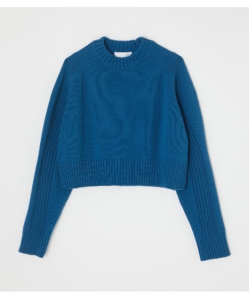 AZUL by moussy（アズールバイマウジー）の「【PLUS】CROPPED KNIT TOPS/クロップドニットトップス（ニット/セーター・レディース・オフホワイト/ブルー・FREE）」の2枚目の写真