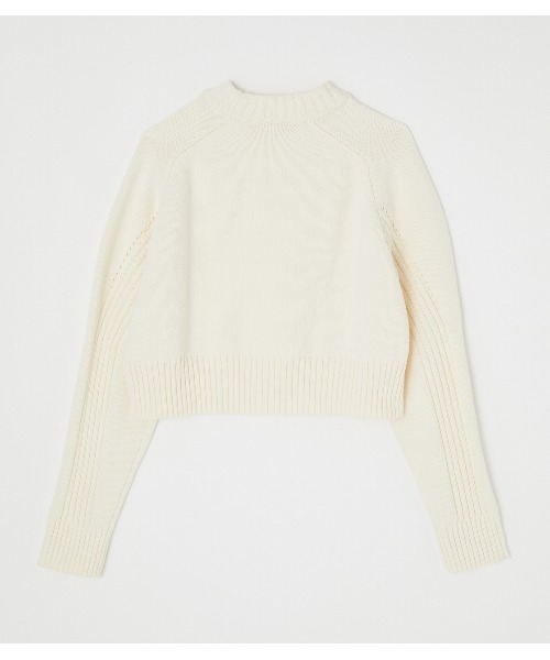 AZUL by moussy（アズールバイマウジー）の「【PLUS】CROPPED KNIT TOPS/クロップドニットトップス（ニット/セーター・レディース・オフホワイト/ブルー・FREE）」の4枚目の写真