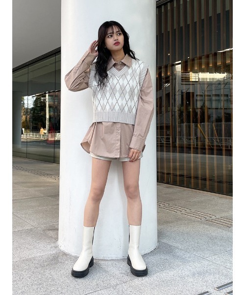 ENVYM(アンビー)の「アーガイルKNIT VEST(ベスト・レディース・ブラック/ベージュ/グリーン・FREE)」の16枚目の写真