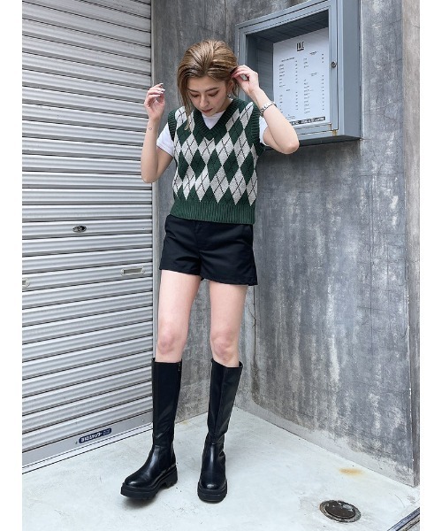 ENVYM(アンビー)の「アーガイルKNIT VEST(ベスト・レディース・ブラック/ベージュ/グリーン・FREE)」の7枚目の写真