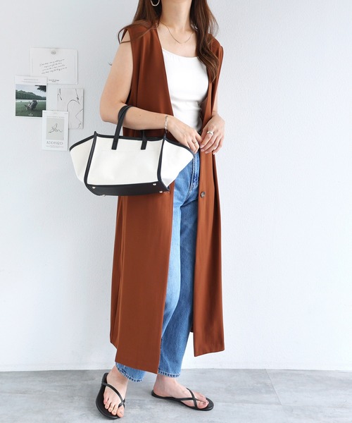 andme（アンドミー）の「とろみ素材Vネックロングジレ（ベスト・レディース・ブラック/アイボリー/ダークベージュ/テラコッタ/ネイビー/ローズ/イエロー・M）」の14枚目の写真