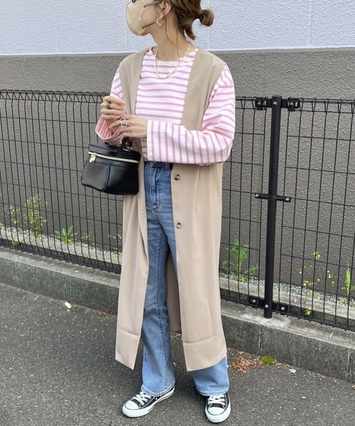 andme（アンドミー）の「とろみ素材Vネックロングジレ（ベスト・レディース・ブラック/アイボリー/ダークベージュ/テラコッタ/ネイビー/ローズ/イエロー・M）」の15枚目の写真