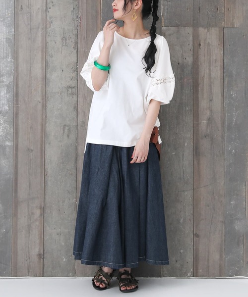 n'OrLABEL(ノアールレーベル)の「袖レースデザイン5分袖カットソー(Tシャツ/カットソー・レディース・グレイッシュブルー/オフホワイト/ブラック/モカ・1/2)」の13枚目の写真