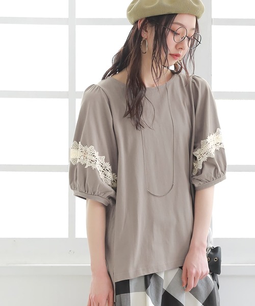 n'OrLABEL(ノアールレーベル)の「袖レースデザイン5分袖カットソー(Tシャツ/カットソー・レディース・グレイッシュブルー/オフホワイト/ブラック/モカ・1/2)」の15枚目の写真
