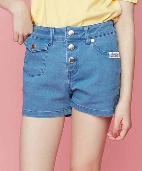 JENNI love（ジェニィラブ）の「前ボタンアシメデニムショーパン（デニムパンツ・キッズ・サックスブルー/ブルー・140cm/130cm/160cm/150cm）」の2枚目の写真