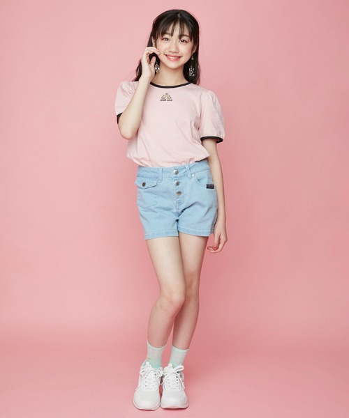 JENNI love（ジェニィラブ）の「前ボタンアシメデニムショーパン（デニムパンツ・キッズ・サックスブルー/ブルー・140cm/130cm/160cm/150cm）」の3枚目の写真