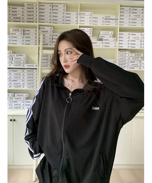 DEVICE(デバイス)の「ダブルライン シンプル ジャージ セットアップ トラックジャケット + トラックパンツ 上下2点セット (セットアップ可)(ジャージ・レディース・ブルー/ブラック・FREE)」の18枚目の写真