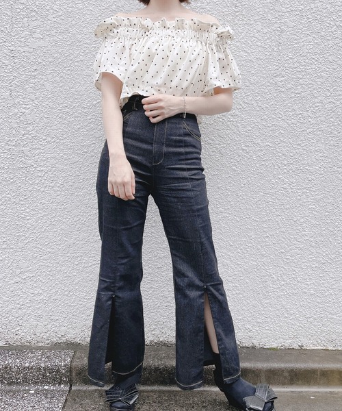 lilLilly オフショルフーディートップス lilLilly オフショルフーディートップス オフショルフリル