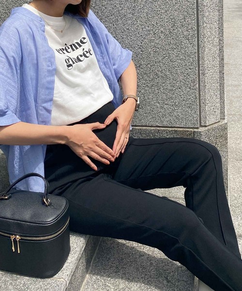 KOBE LETTUCE（コウベレタス）の「のびのびストレッチセンターラインマタニティテーパードパンツ（マタニティウェア/グッズ・レディース・ピンク/ブラック/ベージュ/オフホワイト/ホワイト系・FREE）」の9枚目の写真