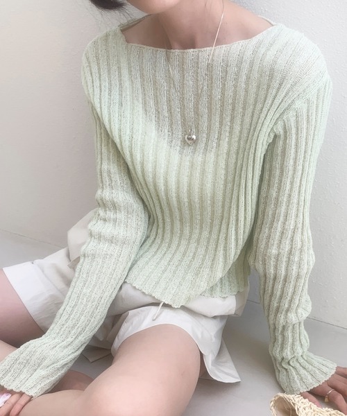 MUYMONA(ムイモナ)の「【MUYMONA】【2022SS】Pale tone boat neck rib knit mmw22s044(ニット/セーター・レディース・モカ/ライトグリーン・FREE)」の2枚目の写真