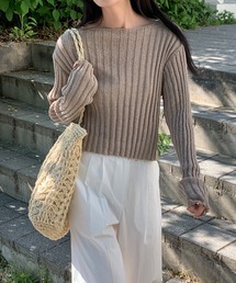 【MUYMONA】【2022SS】Pale tone boat neck rib knit mmw22s044
