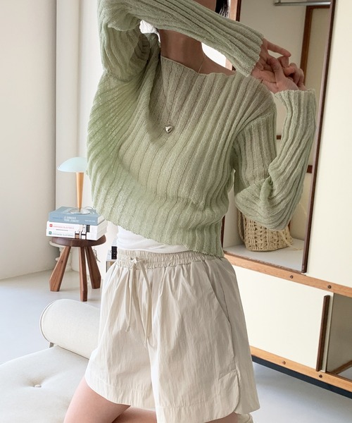 MUYMONA(ムイモナ)の「【MUYMONA】【2022SS】Pale tone boat neck rib knit mmw22s044(ニット/セーター・レディース・モカ/ライトグリーン・FREE)」の8枚目の写真