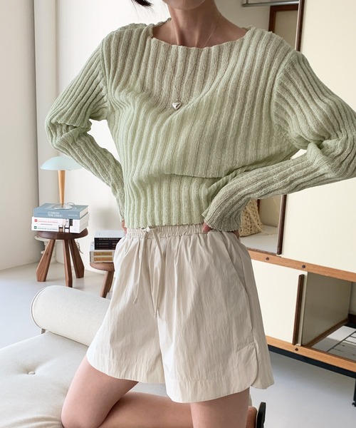 MUYMONA(ムイモナ)の「【MUYMONA】【2022SS】Pale tone boat neck rib knit mmw22s044(ニット/セーター・レディース・モカ/ライトグリーン・FREE)」の9枚目の写真