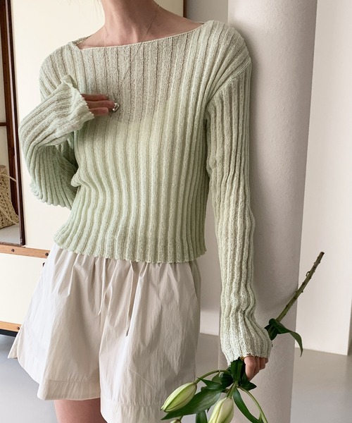 MUYMONA(ムイモナ)の「【MUYMONA】【2022SS】Pale tone boat neck rib knit mmw22s044(ニット/セーター・レディース・モカ/ライトグリーン・FREE)」の10枚目の写真