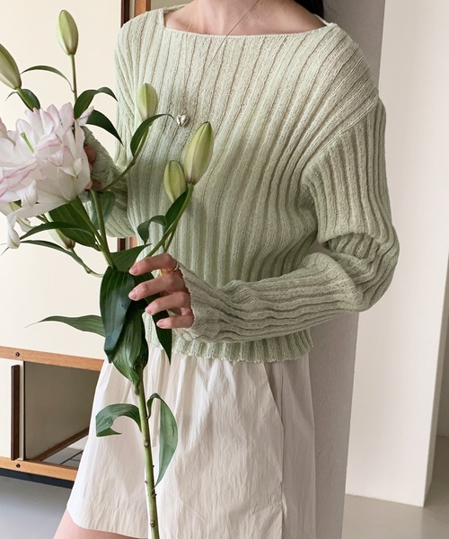 MUYMONA(ムイモナ)の「【MUYMONA】【2022SS】Pale tone boat neck rib knit mmw22s044(ニット/セーター・レディース・モカ/ライトグリーン・FREE)」の11枚目の写真