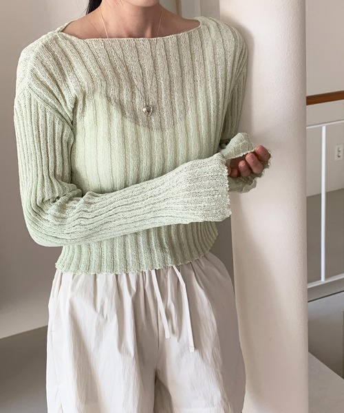 MUYMONA(ムイモナ)の「【MUYMONA】【2022SS】Pale tone boat neck rib knit mmw22s044(ニット/セーター・レディース・モカ/ライトグリーン・FREE)」の13枚目の写真