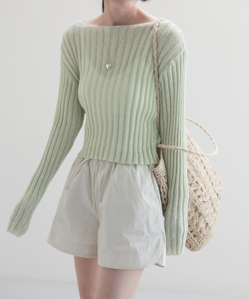 MUYMONA(ムイモナ)の「【MUYMONA】【2022SS】Pale tone boat neck rib knit mmw22s044(ニット/セーター・レディース・モカ/ライトグリーン・FREE)」の3枚目の写真