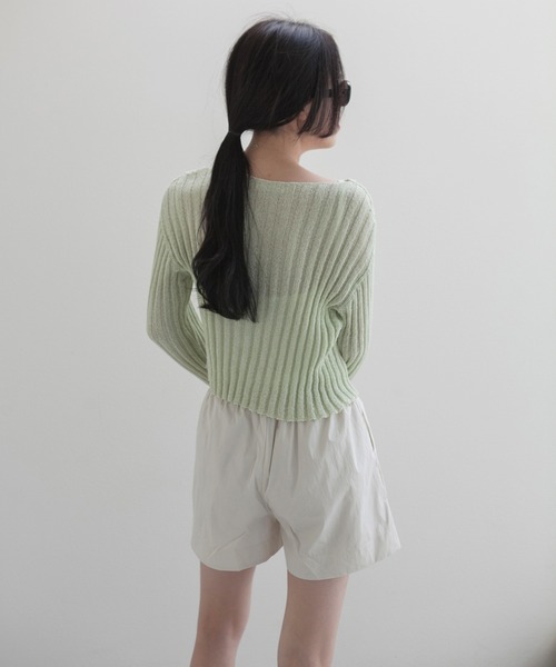 MUYMONA(ムイモナ)の「【MUYMONA】【2022SS】Pale tone boat neck rib knit mmw22s044(ニット/セーター・レディース・モカ/ライトグリーン・FREE)」の7枚目の写真