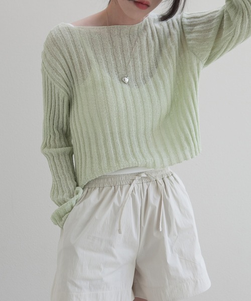 MUYMONA(ムイモナ)の「【MUYMONA】【2022SS】Pale tone boat neck rib knit mmw22s044(ニット/セーター・レディース・モカ/ライトグリーン・FREE)」の6枚目の写真