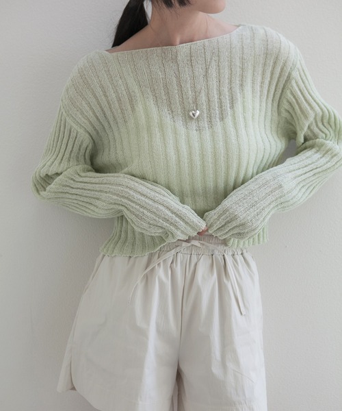 MUYMONA(ムイモナ)の「【MUYMONA】【2022SS】Pale tone boat neck rib knit mmw22s044(ニット/セーター・レディース・モカ/ライトグリーン・FREE)」の5枚目の写真