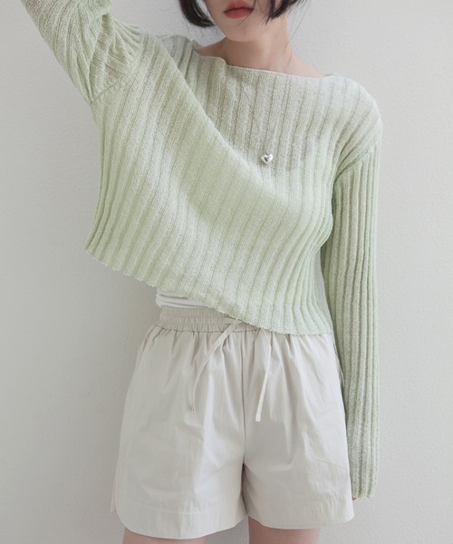MUYMONA(ムイモナ)の「【MUYMONA】【2022SS】Pale tone boat neck rib knit mmw22s044(ニット/セーター・レディース・モカ/ライトグリーン・FREE)」の4枚目の写真
