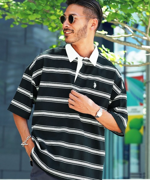 U.S. POLO ASSN.(ユーエスポロアッスン)の「US.POLO ASSN. ユーエスポロアッスン / ブランド別注 オーバーサイズ半袖ラガーシャツ(ポロシャツ・メンズ・ホワイト/ブラック/ダークグリーン/ネイビー/ライトベージュ/チャコール/ブラック系その他/ホワイト系その他/ブルー系その他・MEDIUM/LARGE)」の5枚目の写真