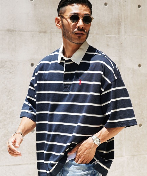 U.S. POLO ASSN.(ユーエスポロアッスン)の「US.POLO ASSN. ユーエスポロアッスン / ブランド別注 オーバーサイズ半袖ラガーシャツ(ポロシャツ・メンズ・ホワイト/ブラック/ダークグリーン/ネイビー/ライトベージュ/チャコール/ブラック系その他/ホワイト系その他/ブルー系その他・MEDIUM/LARGE)」の9枚目の写真
