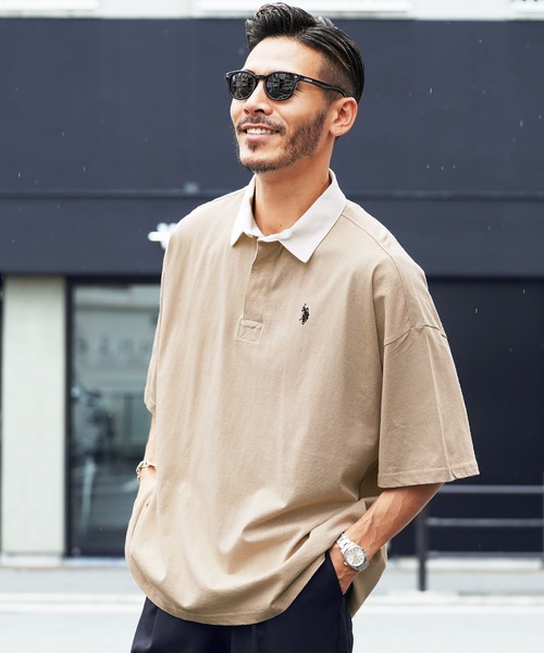 U.S. POLO ASSN.(ユーエスポロアッスン)の「US.POLO ASSN. ユーエスポロアッスン / ブランド別注 オーバーサイズ半袖ラガーシャツ(ポロシャツ・メンズ・ホワイト/ブラック/ダークグリーン/ネイビー/ライトベージュ/チャコール/ブラック系その他/ホワイト系その他/ブルー系その他・MEDIUM/LARGE)」の7枚目の写真