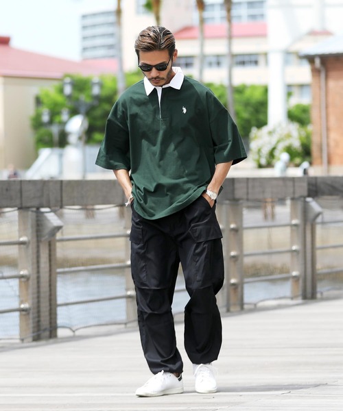 U.S. POLO ASSN.(ユーエスポロアッスン)の「US.POLO ASSN. ユーエスポロアッスン / ブランド別注 オーバーサイズ半袖ラガーシャツ(ポロシャツ・メンズ・ホワイト/ブラック/ダークグリーン/ネイビー/ライトベージュ/チャコール/ブラック系その他/ホワイト系その他/ブルー系その他・MEDIUM/LARGE)」の13枚目の写真