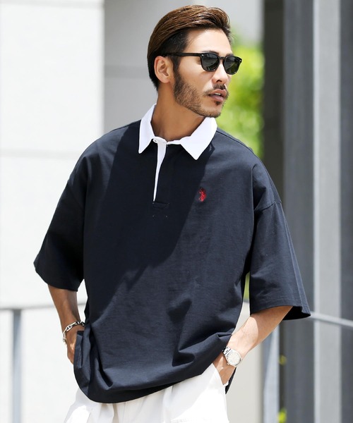 U.S. POLO ASSN.(ユーエスポロアッスン)の「US.POLO ASSN. ユーエスポロアッスン / ブランド別注 オーバーサイズ半袖ラガーシャツ(ポロシャツ・メンズ・ホワイト/ブラック/ダークグリーン/ネイビー/ライトベージュ/チャコール/ブラック系その他/ホワイト系その他/ブルー系その他・MEDIUM/LARGE)」の22枚目の写真
