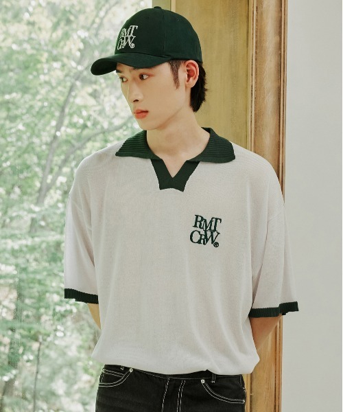 ROMANTIC CROWN(ロマンティッククラウン)の「【ROMANTIC CROWN】RECENT LOGO POLO SHIRT / ロマンティッククラウン リセント ロゴ ニット ポロシャツ(ポロシャツ・メンズ・ネイビー/ライトグレー/ホワイト・SMALL/LARGE/MEDIUM)」の5枚目の写真