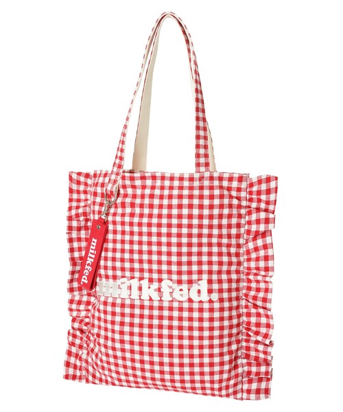 MILKFED.(ミルクフェド)の「COOPER FRILL TOTE /ギンガムチェック フリル トートバッグ/A4収納(トートバッグ・レディース・ブラック/ベージュ/レッド・ONE SIZE)」の16枚目の写真
