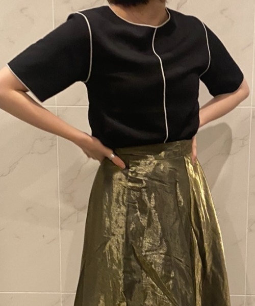 DuKKah(デュカ)の「Dukkah/【低身長向け】配色メロートップス(Tシャツ/カットソー・レディース・ホワイト/ブラック・X-SMALL)」の2枚目の写真