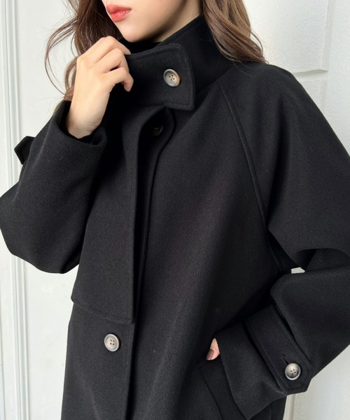 ニットメルトンスタンドカラーケープコート