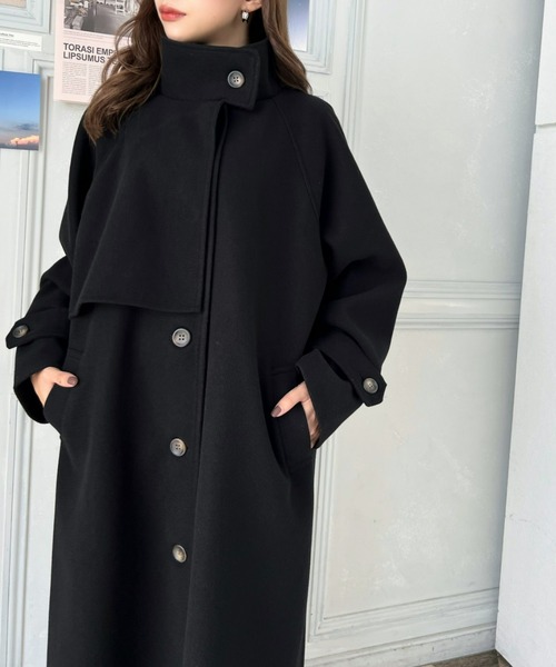 ニットメルトンスタンドカラーケープコート