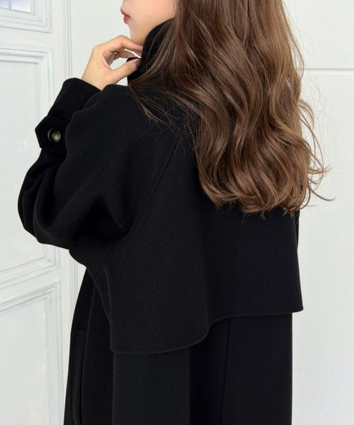 ニットメルトンスタンドカラーケープコート