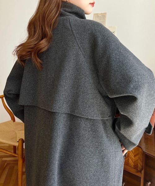 ニットメルトンスタンドカラーケープコート