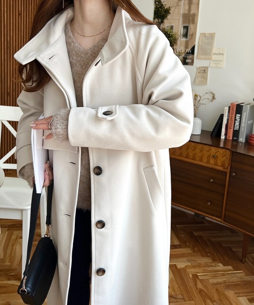 moment+（モーメントプラス）の「【累計販売枚数1万枚突破！】ニットメルトンスタンドカラーケープコート（ステンカラーコート・レディース・チャコールグレー/ブラック/ブラウン/カーキ/アイボリー/モカ/ブラウン系その他/グレー系その他・M/L/S）」の16枚目の写真