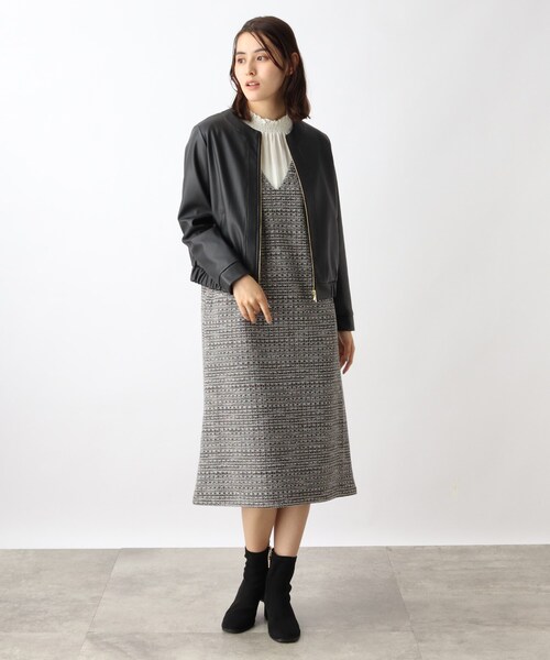 grove（グローブ）の「◆ノーカラーフェイクレザーブルゾン（ライダースジャケット・レディース・ブラック・02/03/01/05/04）」の3枚目の写真