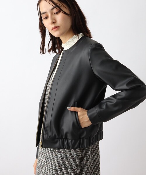 grove（グローブ）の「◆ノーカラーフェイクレザーブルゾン（ライダースジャケット・レディース・ブラック・02/03/01/05/04）」の7枚目の写真
