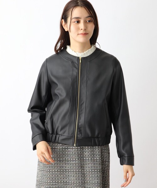 grove（グローブ）の「◆ノーカラーフェイクレザーブルゾン（ライダースジャケット・レディース・ブラック・02/03/01/05/04）」の9枚目の写真