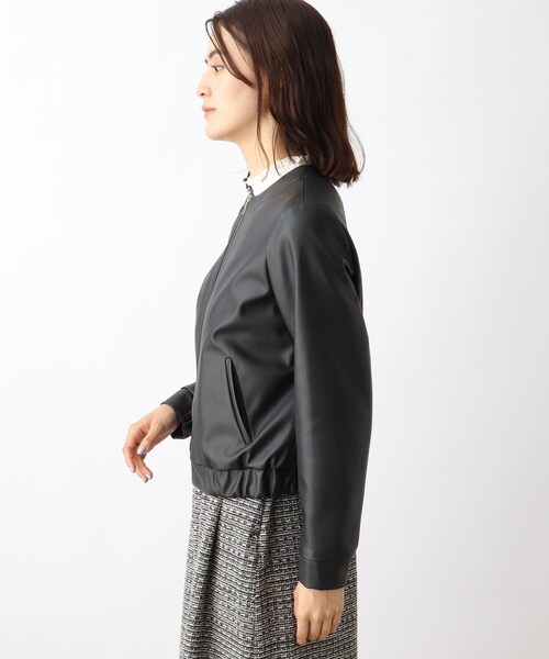 grove（グローブ）の「◆ノーカラーフェイクレザーブルゾン（ライダースジャケット・レディース・ブラック・02/03/01/05/04）」の11枚目の写真