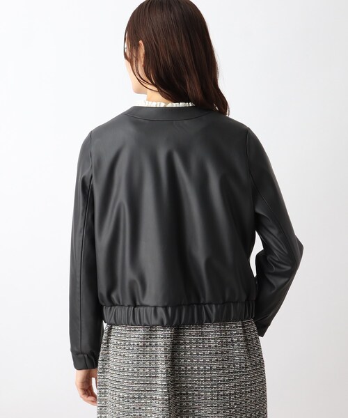 grove（グローブ）の「◆ノーカラーフェイクレザーブルゾン（ライダースジャケット・レディース・ブラック・02/03/01/05/04）」の12枚目の写真