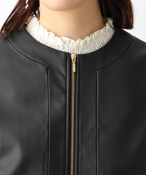 grove（グローブ）の「◆ノーカラーフェイクレザーブルゾン（ライダースジャケット・レディース・ブラック・02/03/01/05/04）」の13枚目の写真