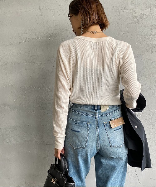 HANES（ヘインズ）の「[HANES/ヘインズ] UNDIES サーマルクルーネックカットソー（Tシャツ/カットソー・レディース・ブラック/オフホワイト/ダークグリーン/ヘザーグレー・F）」の6枚目の写真