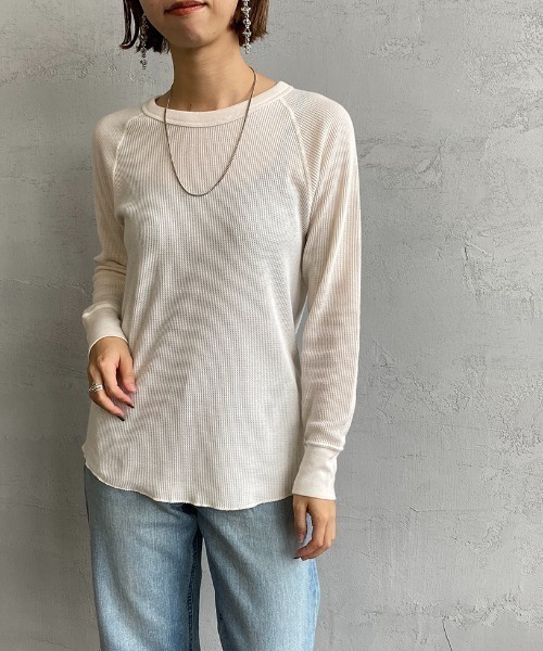 HANES（ヘインズ）の「[HANES/ヘインズ] UNDIES サーマルクルーネックカットソー（Tシャツ/カットソー・レディース・ブラック/オフホワイト/ダークグリーン/ヘザーグレー・F）」の9枚目の写真
