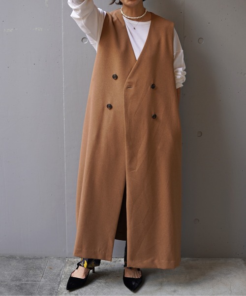 DROIT BELLO（ドロイトベロ）の「DROIT BELLO（ドロイトベロ）ロングジレワンピース（ベスト・レディース・チャコールグレー/ベージュ・FREE/F）」の2枚目の写真